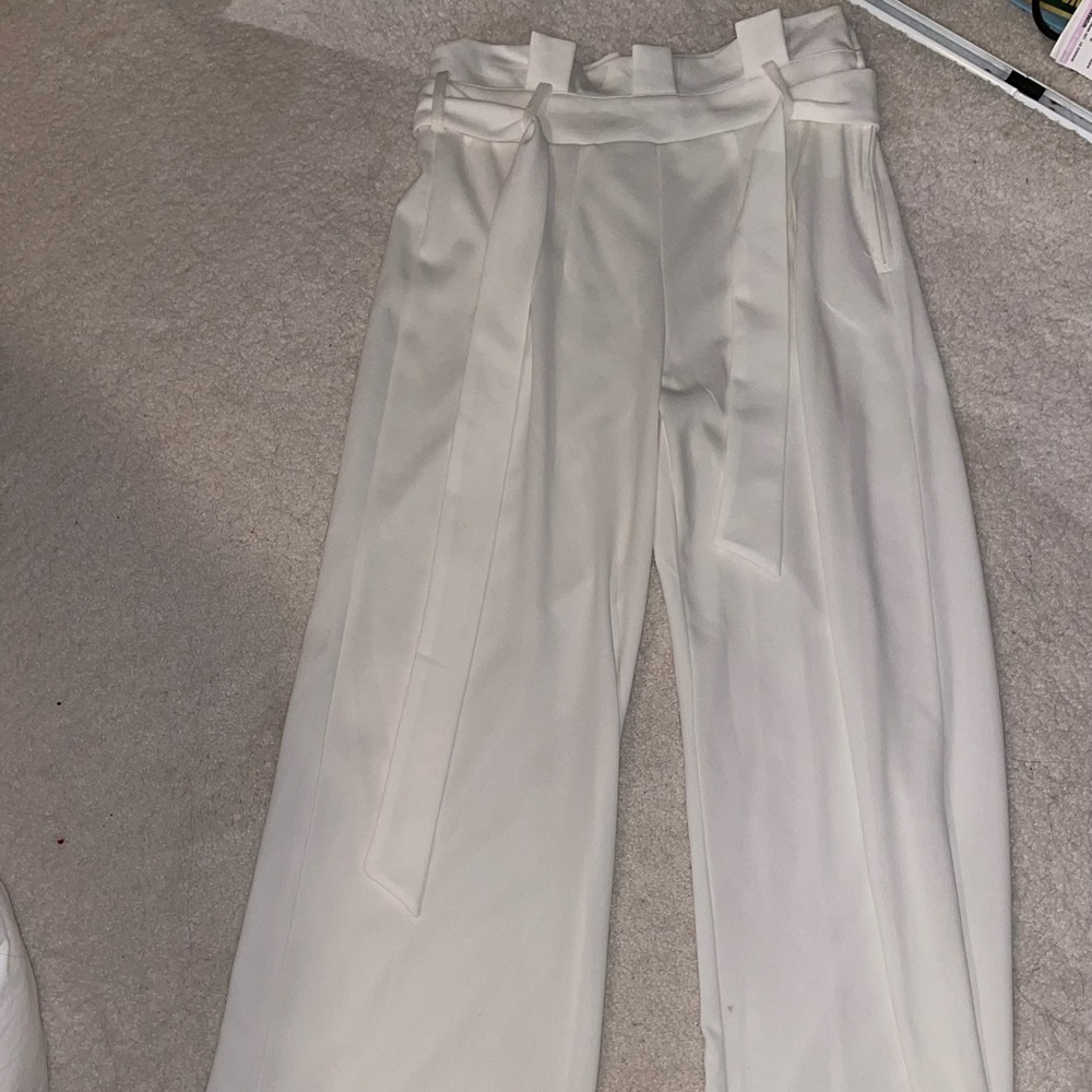 White Trouser Pants with Tie Belt
